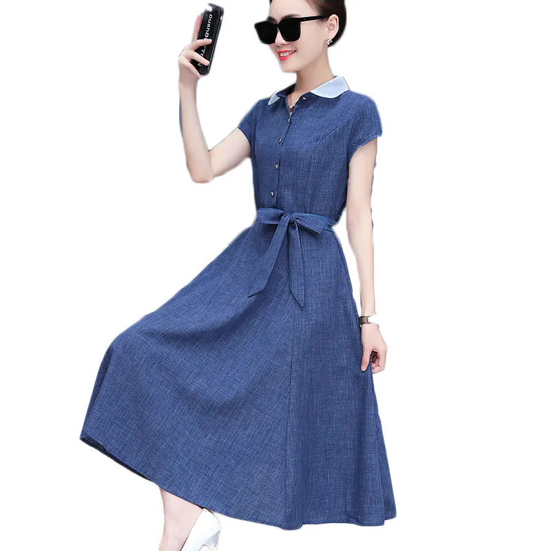 

summer wear new casual women solid dress with short sleeve long dresses with belt design lady vestido clothes size S-3XL SALE