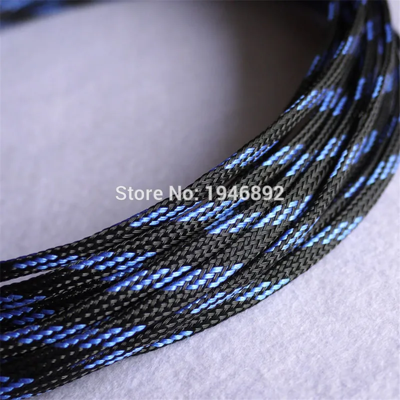 

1/10/100 Meters Black & Blue High quality 4mm Braid PET Expandable Sleeving High Density Sheathing Plaited Cable Sleeves