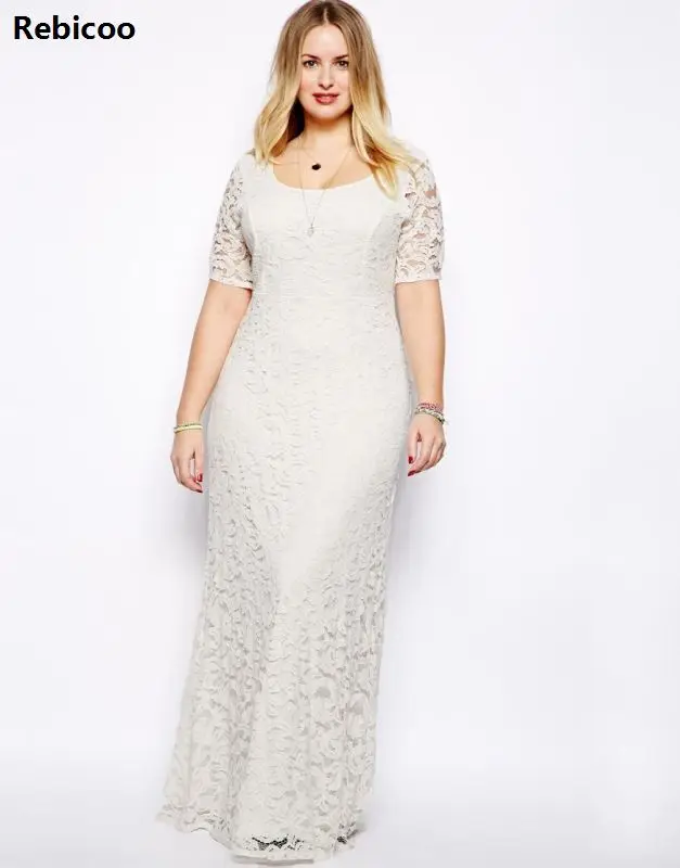 XL-9XL модные длинные элегантные кружевные платья больших размеров женские летние винтажные вечерние платья супер размера плюс сексуальные вечерние платья - Цвет: white
