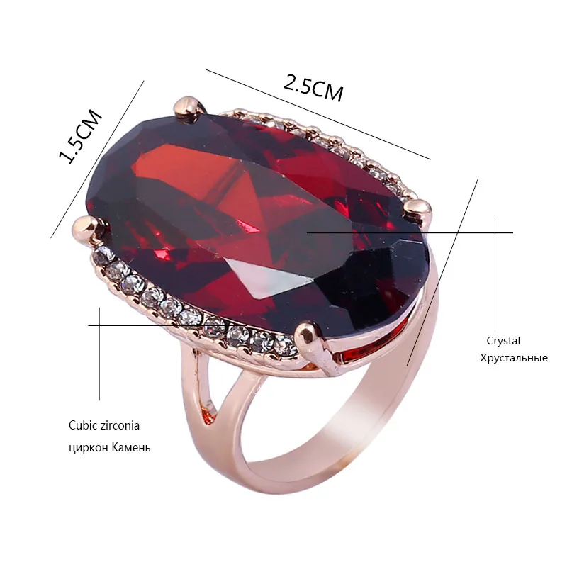 KCALOE Большой овальный Красный австрийский хрусталь Обручальные кольца для женщин