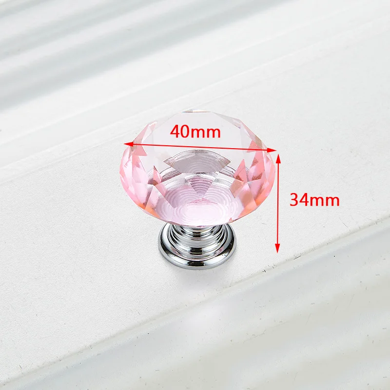 40mm Pink KAK ручки шкафа Diamond Форма с украшением в виде кристаллов стеклянные ручки 30 мм 40 мм шкаф ручки для выдвижных ящиков Кухня оборудование для обработки мебели - Цвет: 40mm Pink