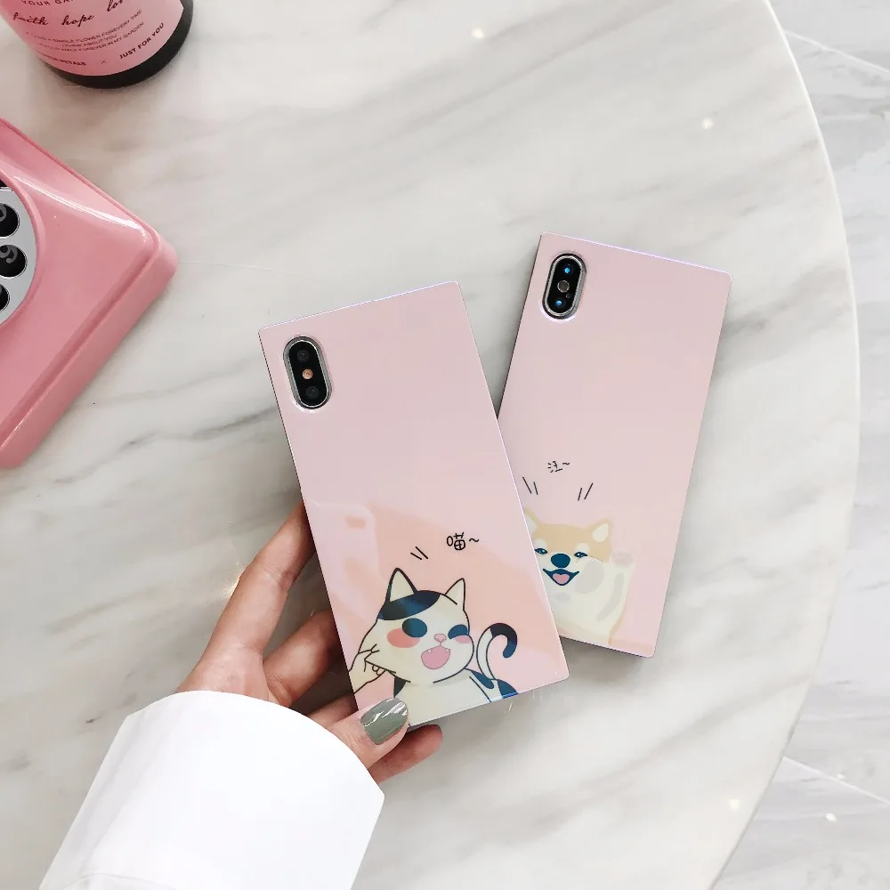 KJYKJ площади глянцевый телефон чехлы для Iphone X 7 8 плюс Blu-Ray Роскошные модные кошка