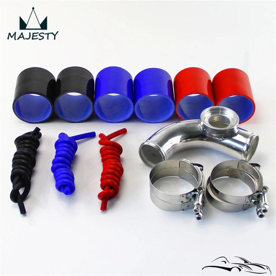

silicone Hose kit black + 2.36''60mm 90 degree Flange Pipe +SQV Blow Off Valve BOV IV 4 black
