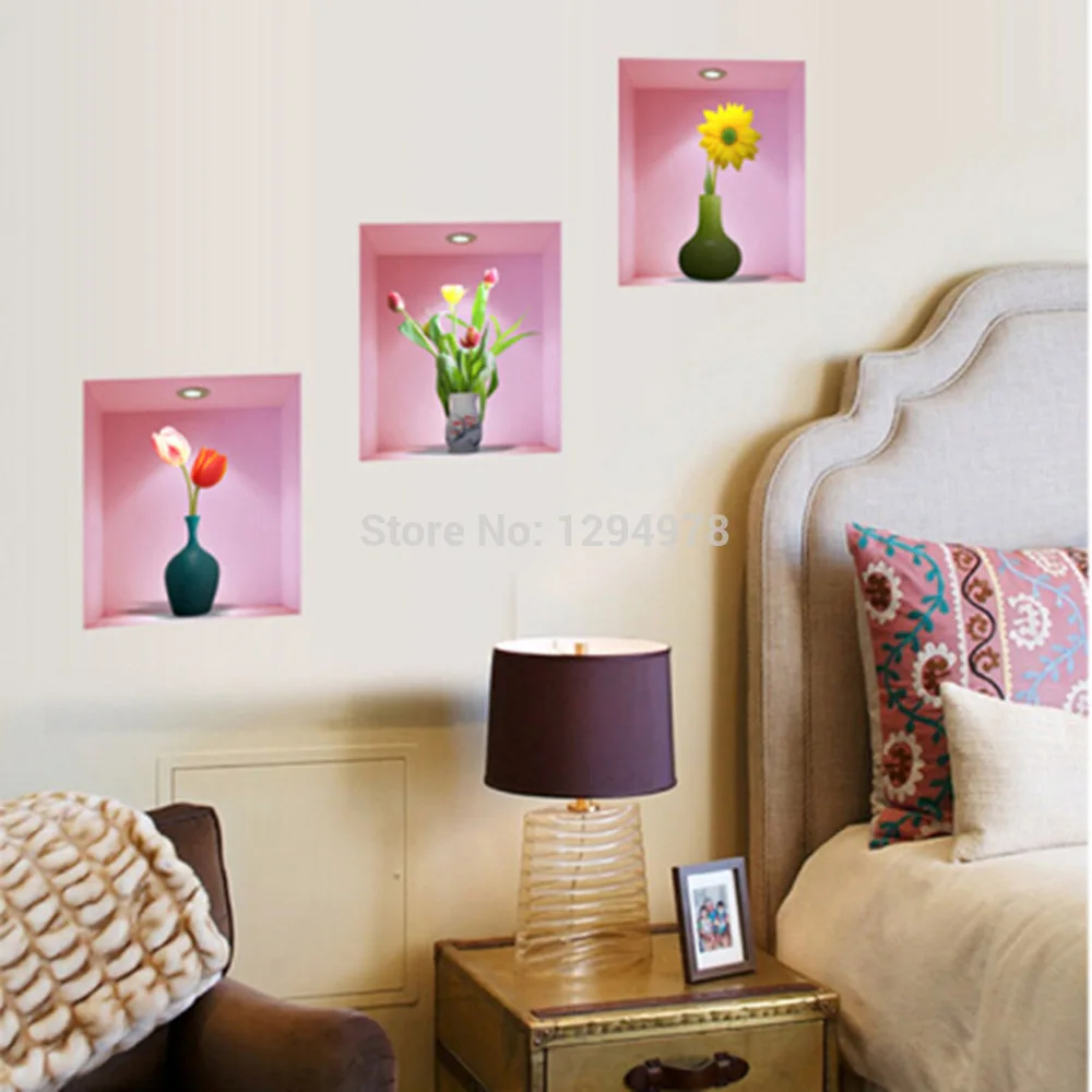 Z-003 Simulation Romantic Tulips PVC Removable Wall Stickers Living Room TV/Sofa Background Home Decoration | Обустройство дома