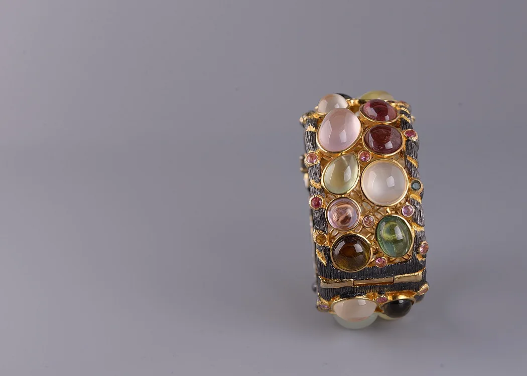 Серебро s925 посеребренные женские модные дорогие газовые цветные браслеты турмалин furong камень виноград мозаика