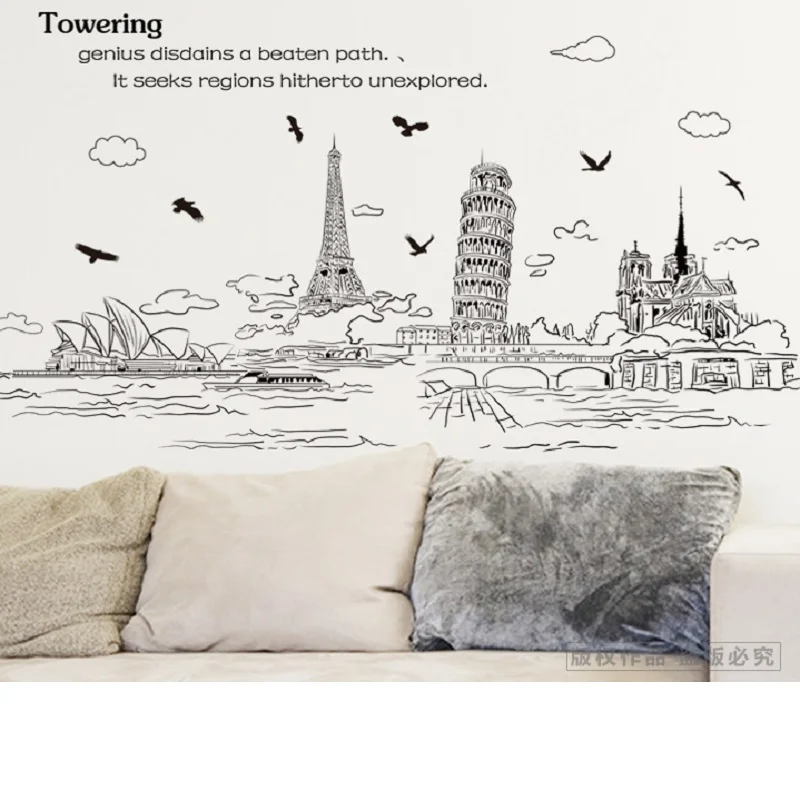 Всемирно Известные здания Наклейка на стену Париж Франция Нотр Дам Настенная