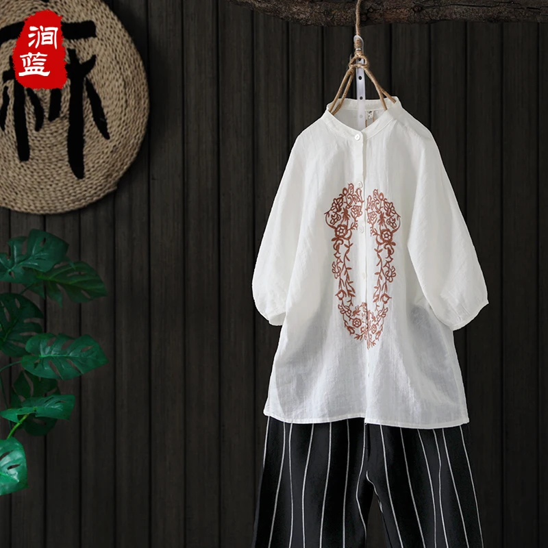 2018 новый хлопок и лен в винтажном стиле стенд воротник фонарь рукавом сезон