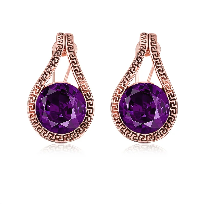 

Stud Earrings Fashion 2021 New Purple Crystal Rose Gold Earrings Cute Jewelry Gift Party Wedding Earrings E2108