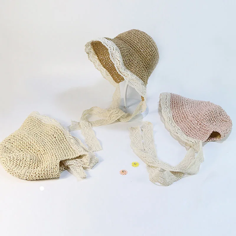 MILANCEL summer girls hat kids straw sun photograph pro with lace string | Детская одежда и обувь