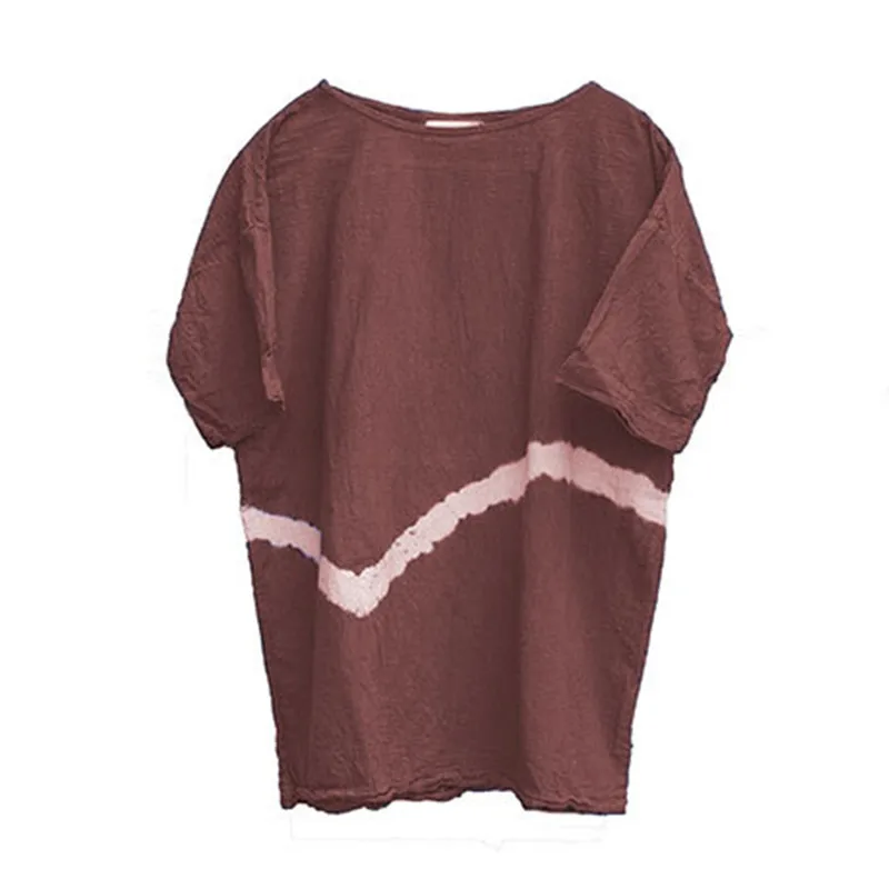 Jujube red Johnature летние новые футболки с коротким рукавом для женщин, одноцветные винтажные хлопковые льняные женские пуловеры с круглым вырезом, повседневные футболки - Цвет: Jujube red