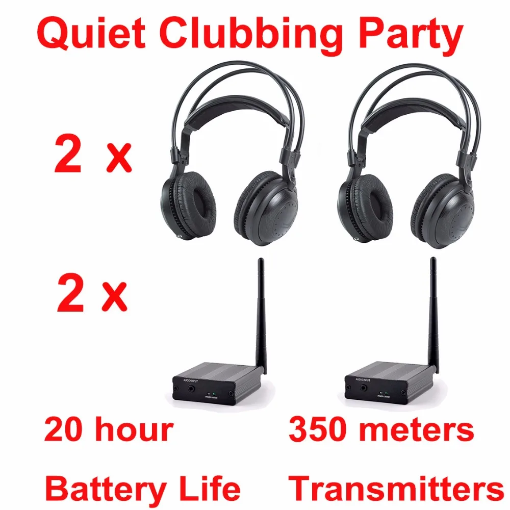 

500M Distance Silent Disco Compete System Wireless Headphones - Quiet Clubbing Party Bundle (2 Headsets + 2 Transmitters)