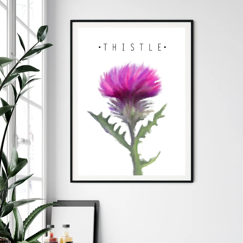 Розовый постер Thistle Картина на холсте Современная растительная картина маслом с