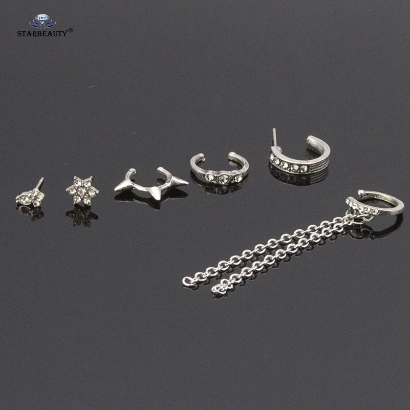6 шт/лот Сова Bijoux цветок кисточка ухо манжеты серьги Tragus Пирсинг спираль Имитация пирсинга пирсинг поддельное Ювелирное кольцо в нос