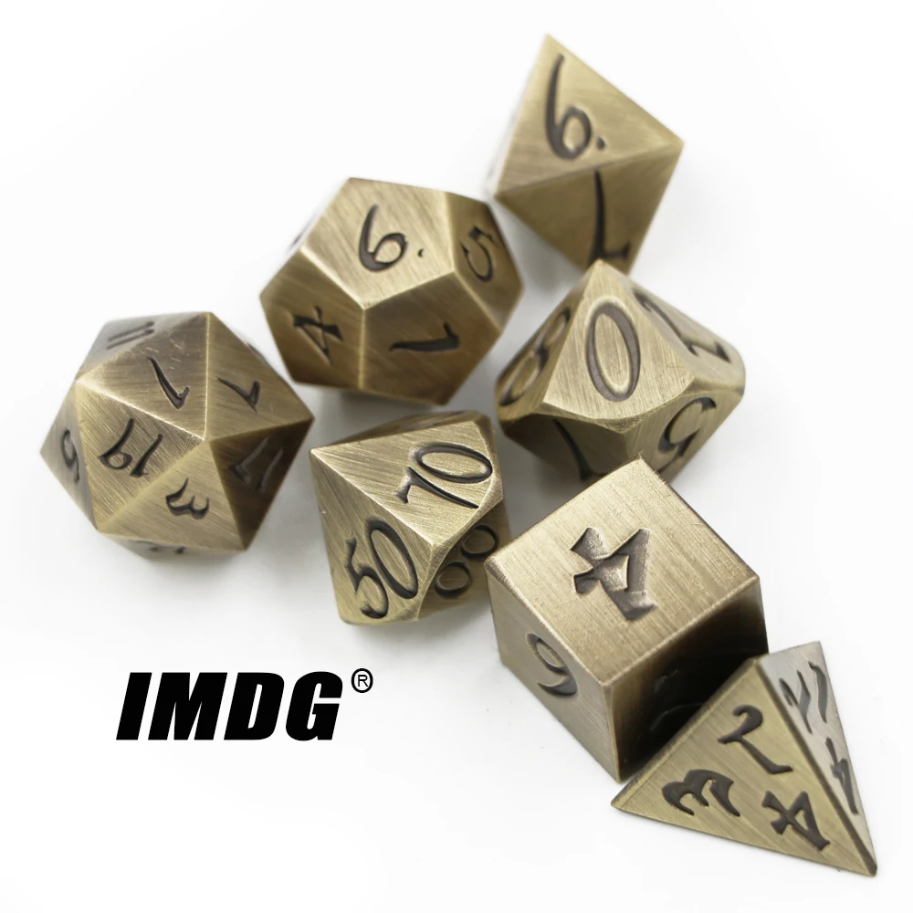 IMDG-Juego de dados creativos de Metal para niños, dados de poliedro RPG de gran fuente, Color bronce antiguo, Digital, 7 unids/set por juego