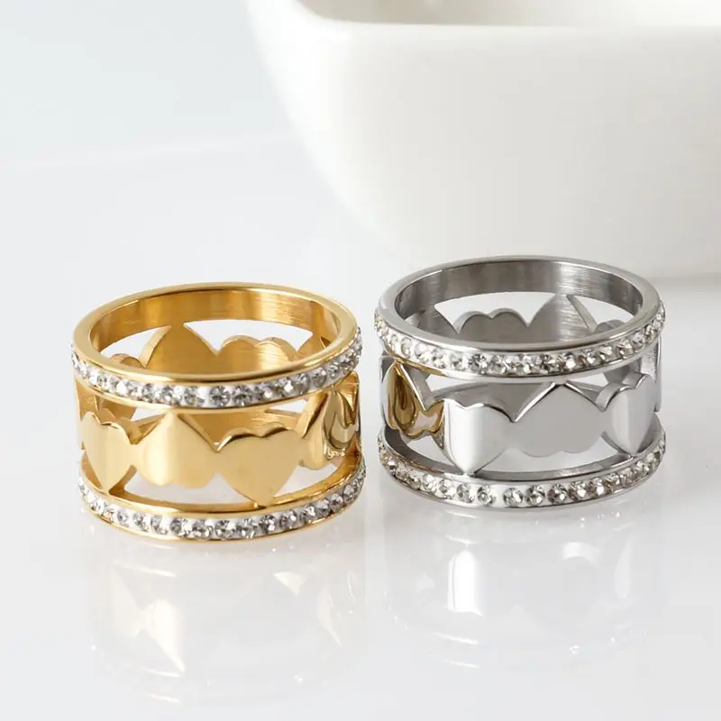 Модное обручальное кольцо серебряного и золотого цвета в форме сердца с фианитом