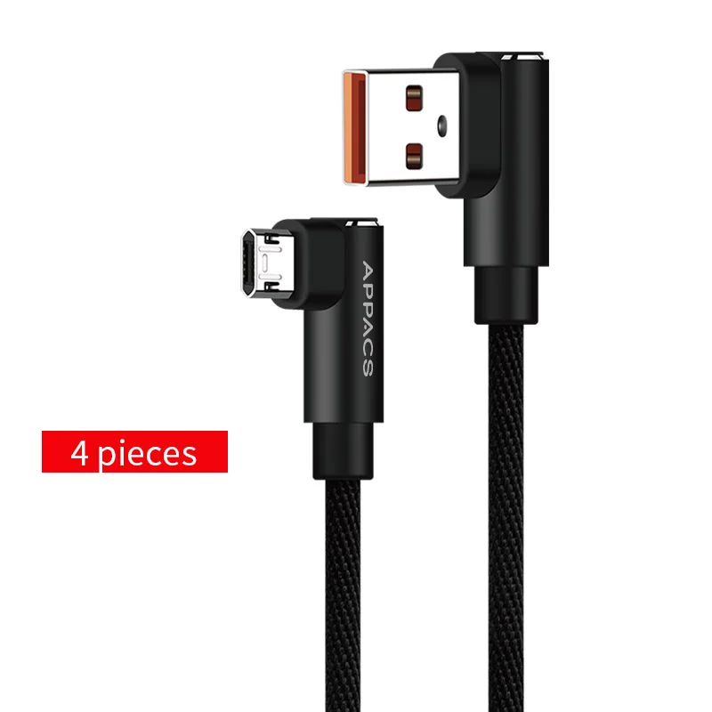 Черный Кабель Micro USB APPACS 4 шт., кабель для быстрой зарядки, кабель для передачи данных 2.4A Micro USB для зарядки USB, кабель для samsung HTC, Huawei, Xiaomi - Цвет: Черный