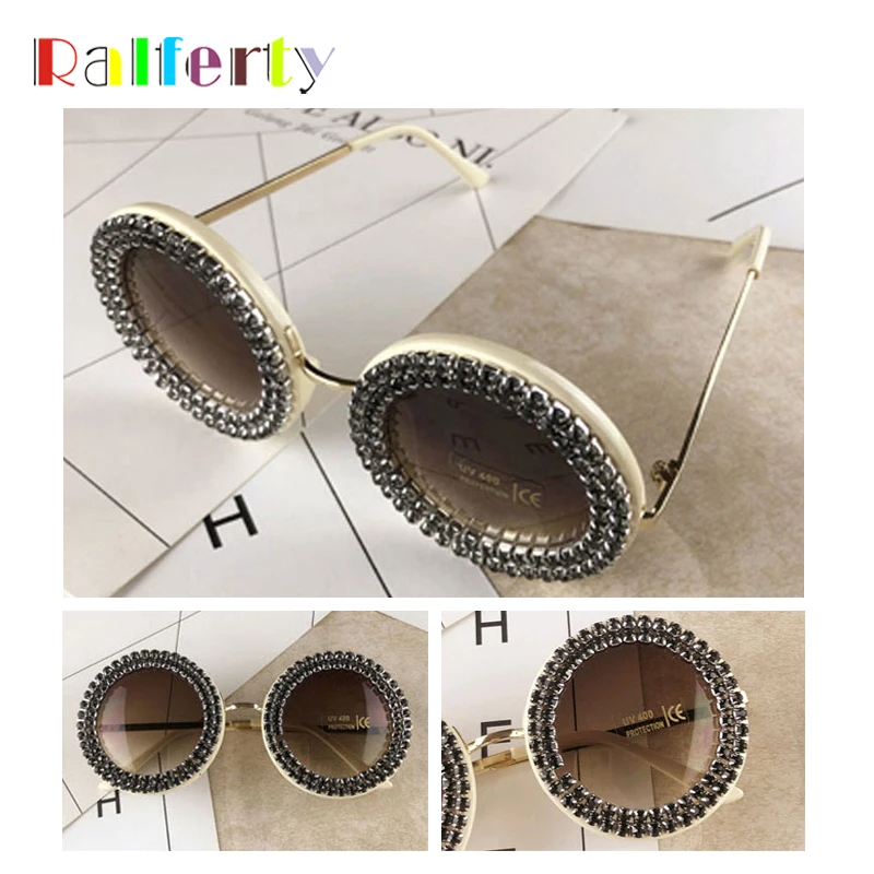Ralferty Luxury Handmade Round Sunglasses Women Brand Designer Crystal Sun Glasses UV400 Female Rhinestone Eyewear Shades G1908 |