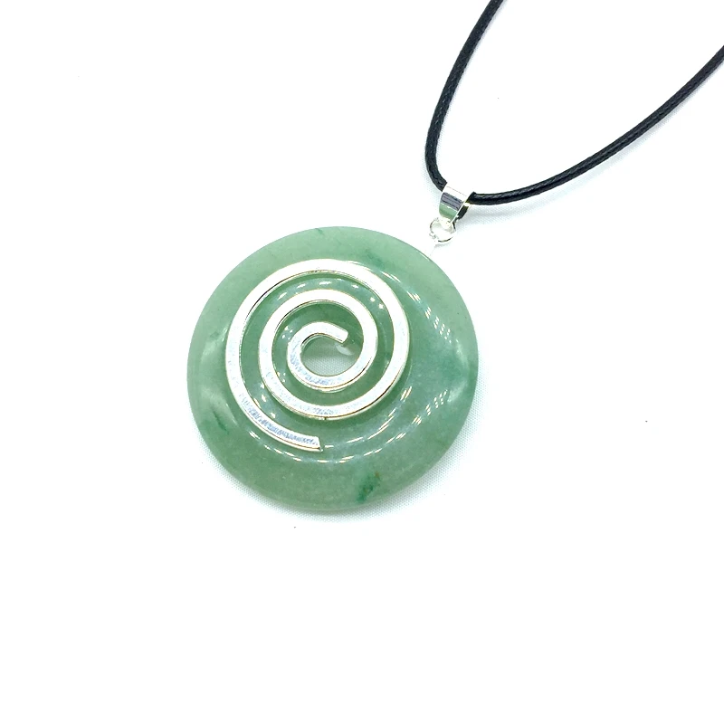 green aventurine Из натуральных круглых камней пончик 40 мм со спиральным держателем проволоки ожерелье кулон с шнуром - Окраска металла: green aventurine