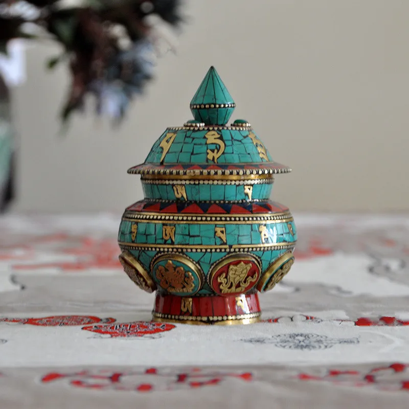 Непальская тема латунная бутылка с восьми сокровищами. | Дом и сад