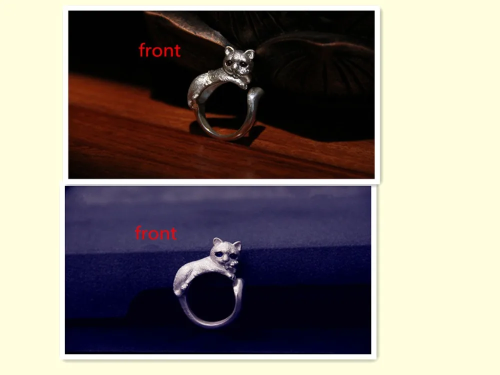 Новинка модное уникальное кольцо с милым котом оптом античное серебряное черным