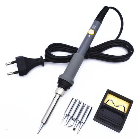 Soldering Iron Kit Электрический паяльник, 220 В, 60 Вт, набор, паяльная сварка, ремонтный пистолет, инструмент, регулируемая температура, штепсельная вилка европейского стандарта с подставкой, 5 паяльных наконечников - Цвет: Soldering Iron Kit