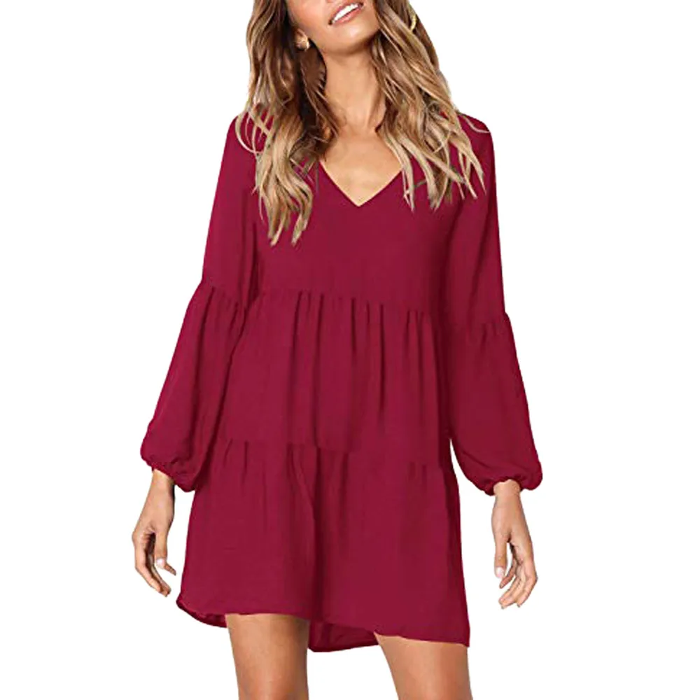 Женское Повседневное платье весна осень 2019 модный прочный фонарь длинный рукав с