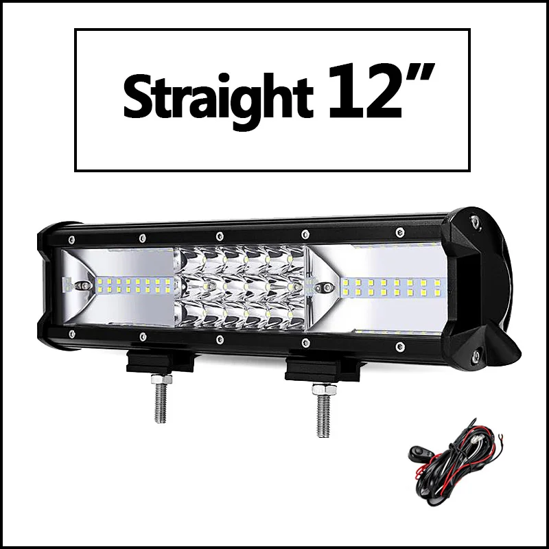 Oslamp 3-ряд " 12" 1" 20" 2" 23" 3" 42" 5" Изогнутые свет бар offroad LED-бар место луч световой индикатор работы бар 12 В 24 В - Цвет: 12 straight and wire