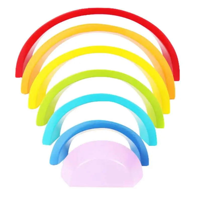 

Kids Colorful Wooden Blocks Rainbow Assembling Toys Infant Rainbow Block Toy Creative Children Assembling Blocks Educational Toy