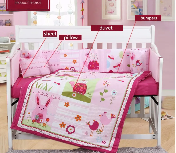 4PCS kit de ber o Flower 100% cotton baby cot bedding sets Baby Cot Set , include(bumper+duvet+sheet+pillow)