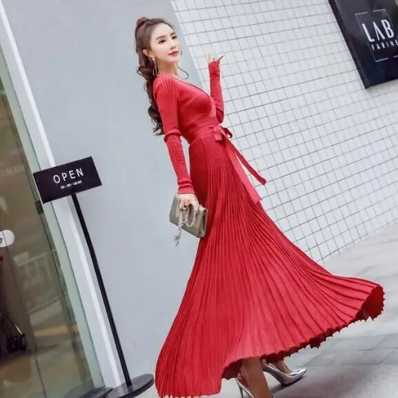 Женское длинное трикотажное платье HAMALIEL зеленое платье-свитер с длинным рукавом