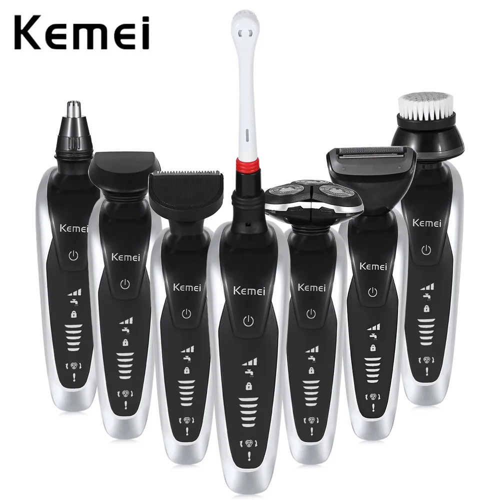 Kemei-8867 7 в 1 электробритвы многофункциональный триммер для бороды 3D моющиеся Перезаряжаемые бритвы для Для мужчин станок для бритья Зубная щётка