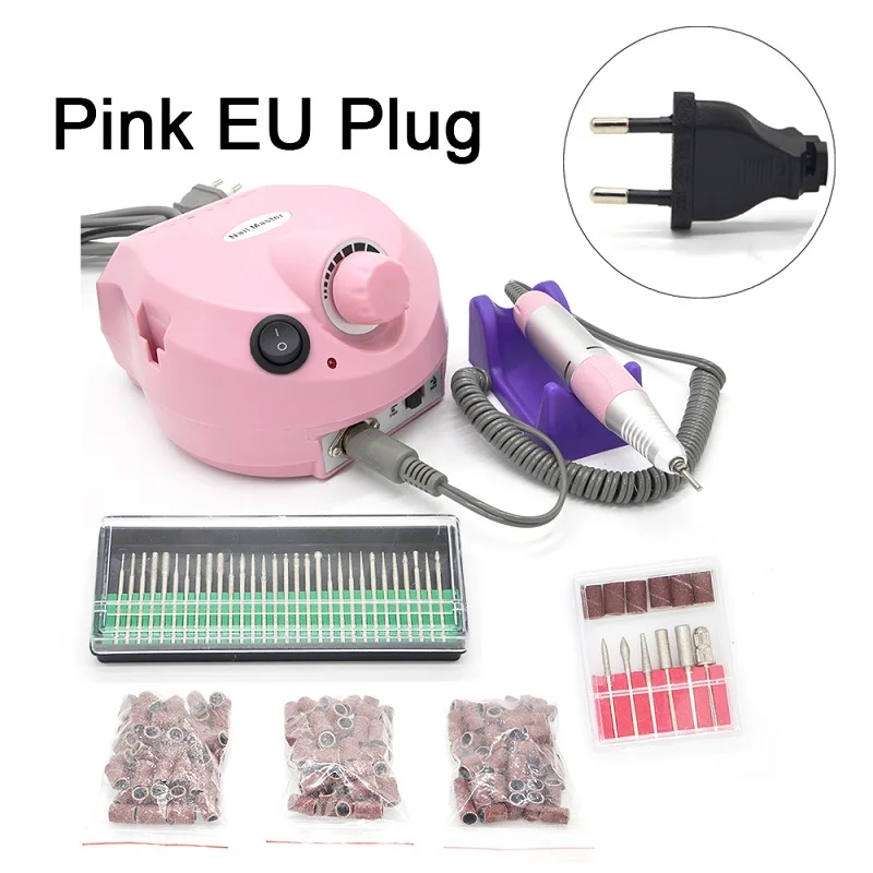 Pink EU 220V SET1 110/220V 35000 об/мин Pro Электрический Фрезер для ногтей, фрезер инструмент бит, маникюр, машинка для маникюра, Kit Pro салон дома ногтей комплект инструментов для маникюра красный Фрезер для ногтей, сверлильный - Цвет: Pink EU 220V SET1