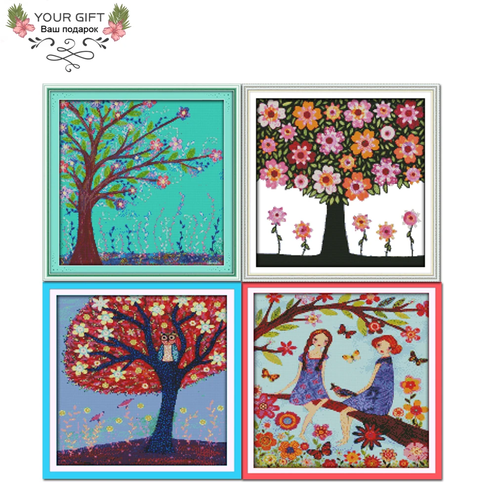 

Joy Sunday Tree Home Decor F510(2)F511(3)F512(4)F513(5) 14CT 11CT Counted Stamped Yearning For Spring Needlework Cross Stitch