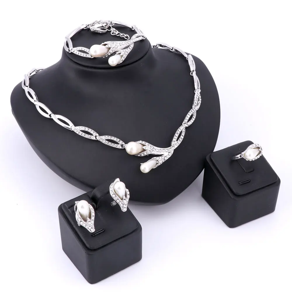 Женские Ювелирные наборы с жемчужными бусинами и кристаллами изящные аксессуары