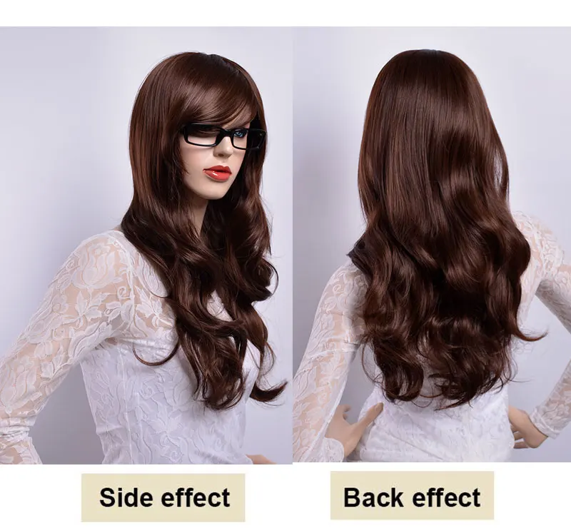 MSI Wigs коричневый цвет парики длинные волнистые с челкой волос Синтетические парики для женщин термостойкие волокна