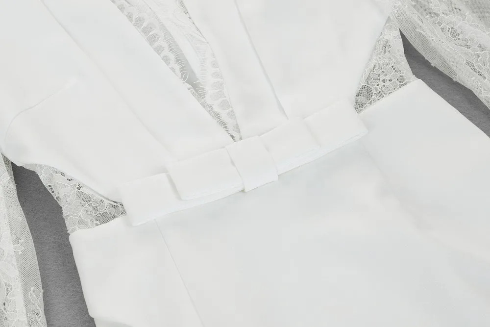 Высококачественное белое сексуальное кружевное платье с v-образным вырезом для