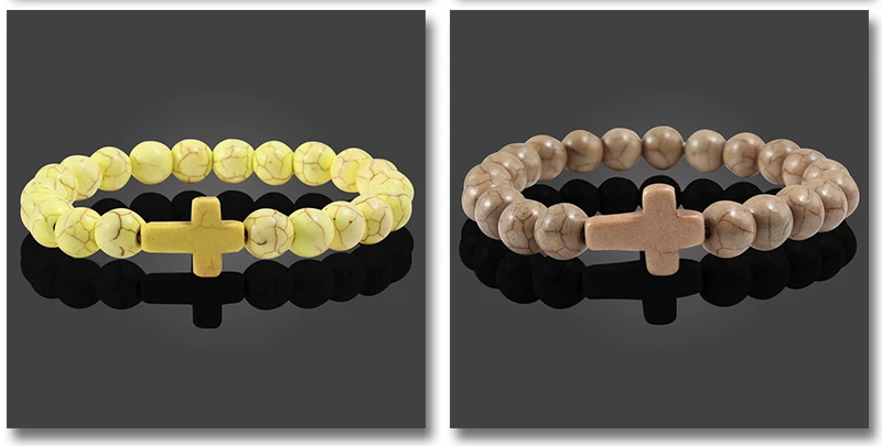 Fashion Men Natural Volcanic Stone Bracelet Classic Cross Beads Meditation Prayer Strand Bracelets Bangle for Women Yoga Jewelry