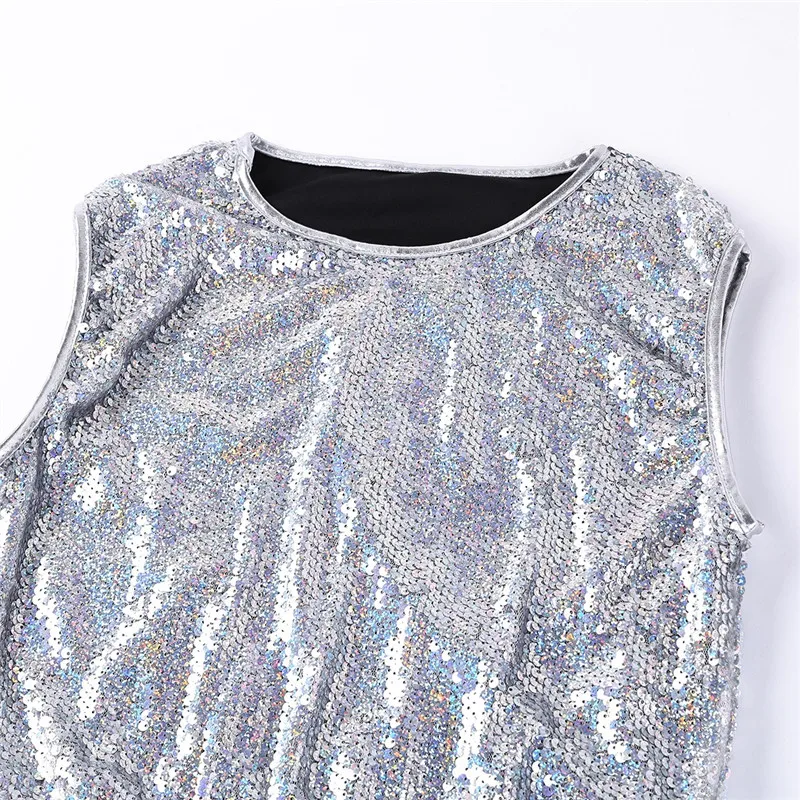 Женская танцевальная одежда в стиле джаз хип хоп блестящая жилетка с круглым