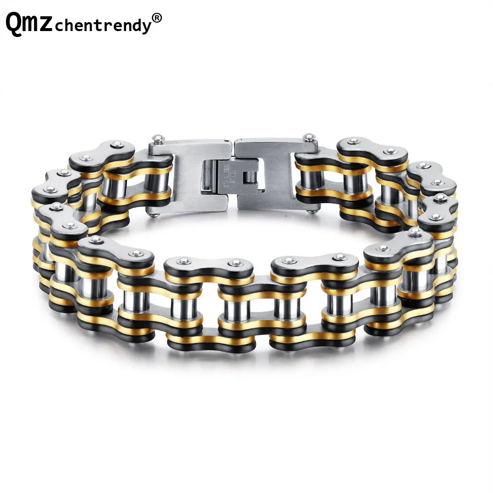 Fashion Men Biker Bicycle Motorcycle Chain Men's Bracelets &amp Bangles 2 Colors 316L Stainless Steel chain Jewelry 15mm 20.5cm |