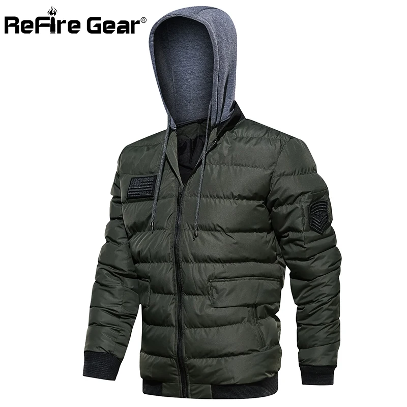 Refire gear мужская зимняя куртка с капюшоном, Теплая стеганая куртка пилота в стиле милитари, повседневная куртка со съемным капюшоном, верхняя одежда, парка, пальто для мужчин