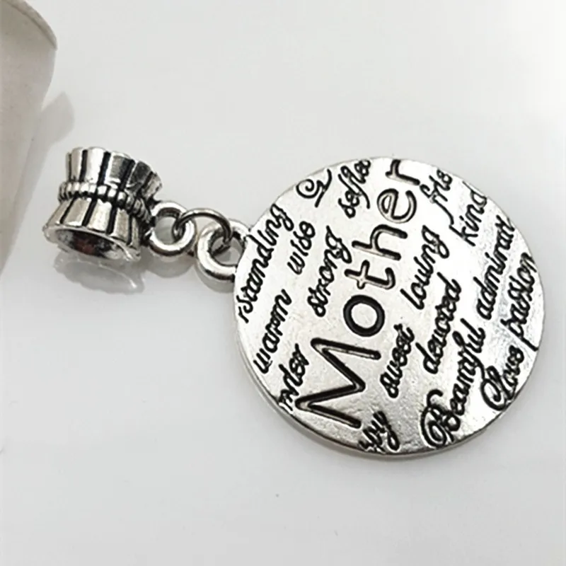 

20pcs/lot 25MM antique silver color alloy metal lettering Mother charms pendant accessories for necklace DIY jewelry making