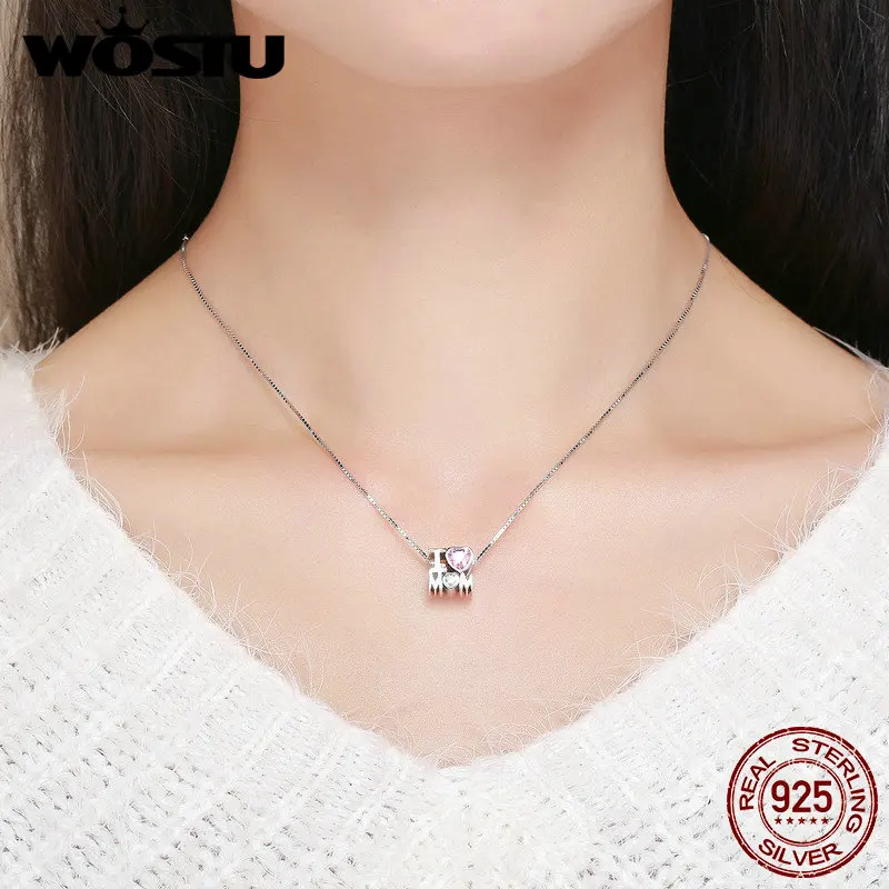 WOSTU, лидер продаж, 925 пробы, серебро, I LOVE MOM, розовый CZ бисер, подходит для оригинального браслета, ожерелья, ювелирные изделия, подарок на день матери, CQC579