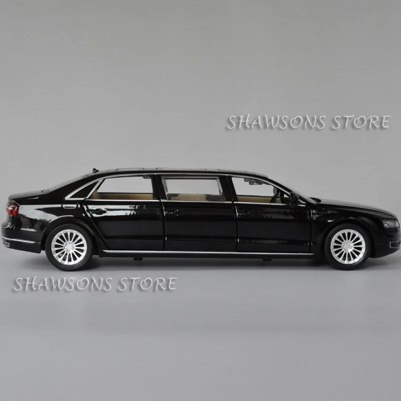 Литой под давлением Модель автомобиля игрушки 1:32 Audi A8L Расширенный вытяжной назад Реплика со звуком и светильник