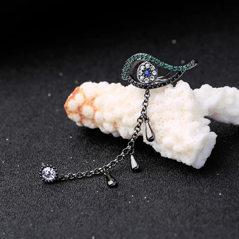 Creative Crystal Devil's Eye Stud Earrings Temperament Women's Jewelry Fashion Joker Ear Bone Clip Single | Украшения и