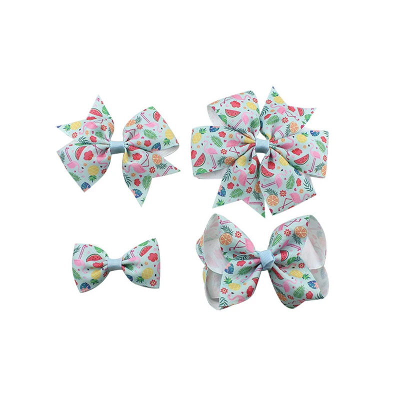 Children ribbed print hairpins Pineapple Flamingo cartoon Swallowtail Bows Hair clips Girls accessories Ties Headdress | Детская одежда