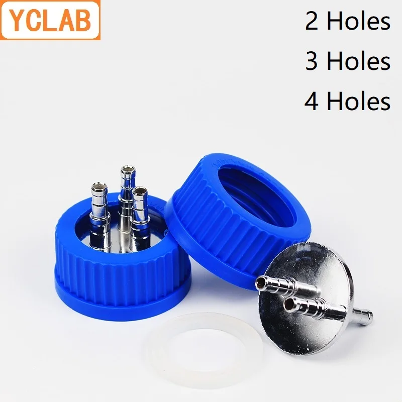 YCLAB Blue Cap with 2/3/4 Stainless Steel Holes Reagent Feeding Bottle for Fermenter Anaerobic Injection Mobile Phase Labware