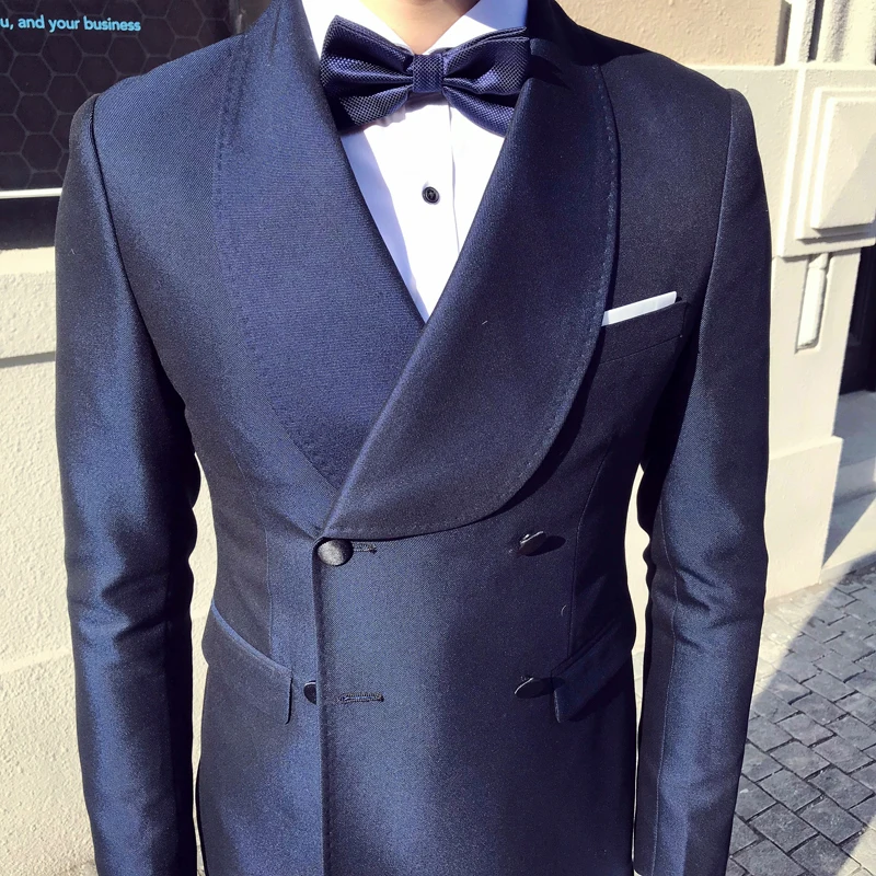 ( Jacket + Vest Pants )2019 Mens Large Lapel Double-breasted Slim Formal Gown Set Boutique Groom Suit Men's Wedding Stage | Мужская