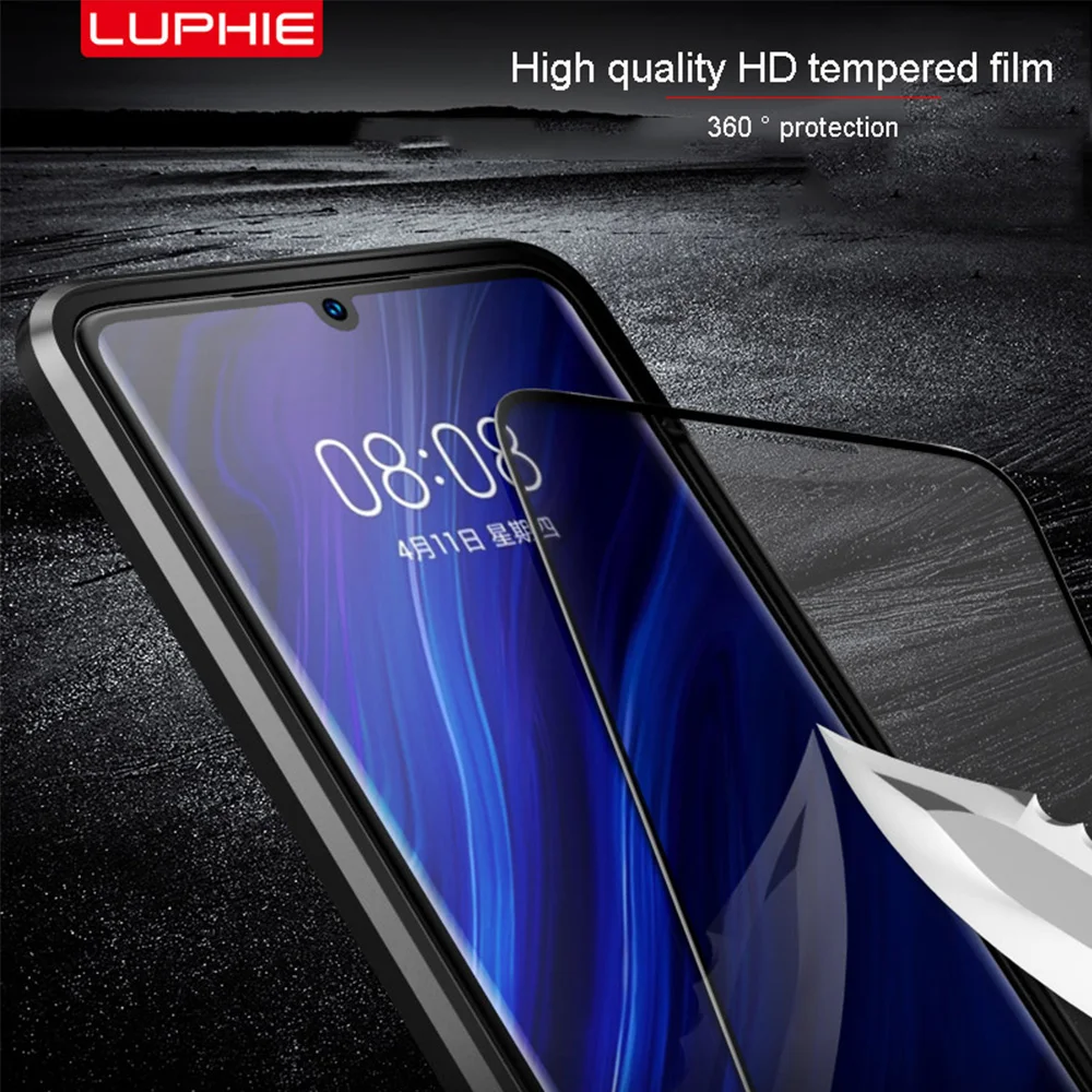 Оригинальный магнитный чехол Luphie 360 градусов для Huawei P30 Pro передняя + задняя 9H