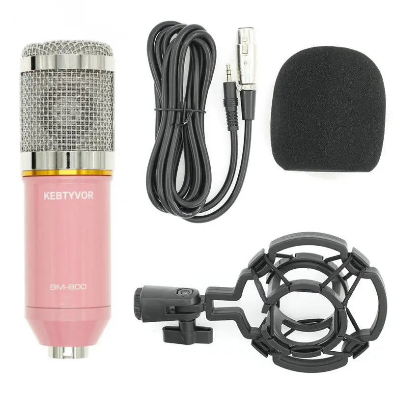 Pink Профессиональный BM800 конденсаторный микрофон кардиоидный аудио студия вокальная Запись микрофон с металлическим ударным креплением для ПК караоке-студия комнаты - Цвет: Pink