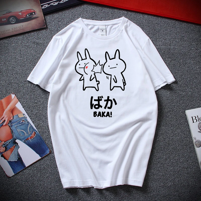 Baka Rabbit Slap футболка, японские забавные аниме топы, мужские хлопковые футболки с коротким рукавом и круглым вырезом, новинка, японская футболка, европейский размер - Цвет: Белый